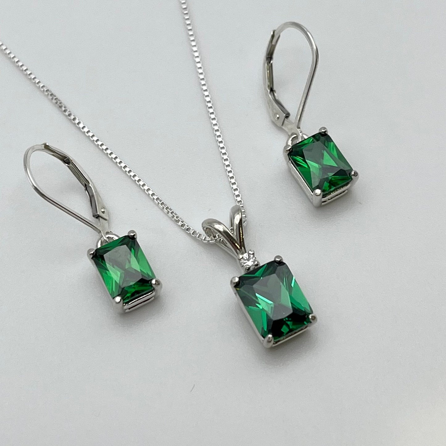 Gorgeous 6ctw Emerald Cut Emerald Necklace and Earring Set Fine Jewelry Gift Holiday May Birthstone Emerald Earrings