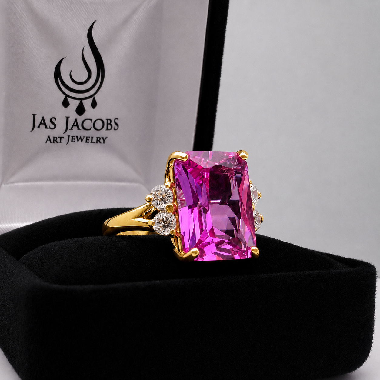 8ct Emerald Cut Pink Sapphire Ring with Diamond Accents | Available in 10k & 14k Gold or Sterling Silver