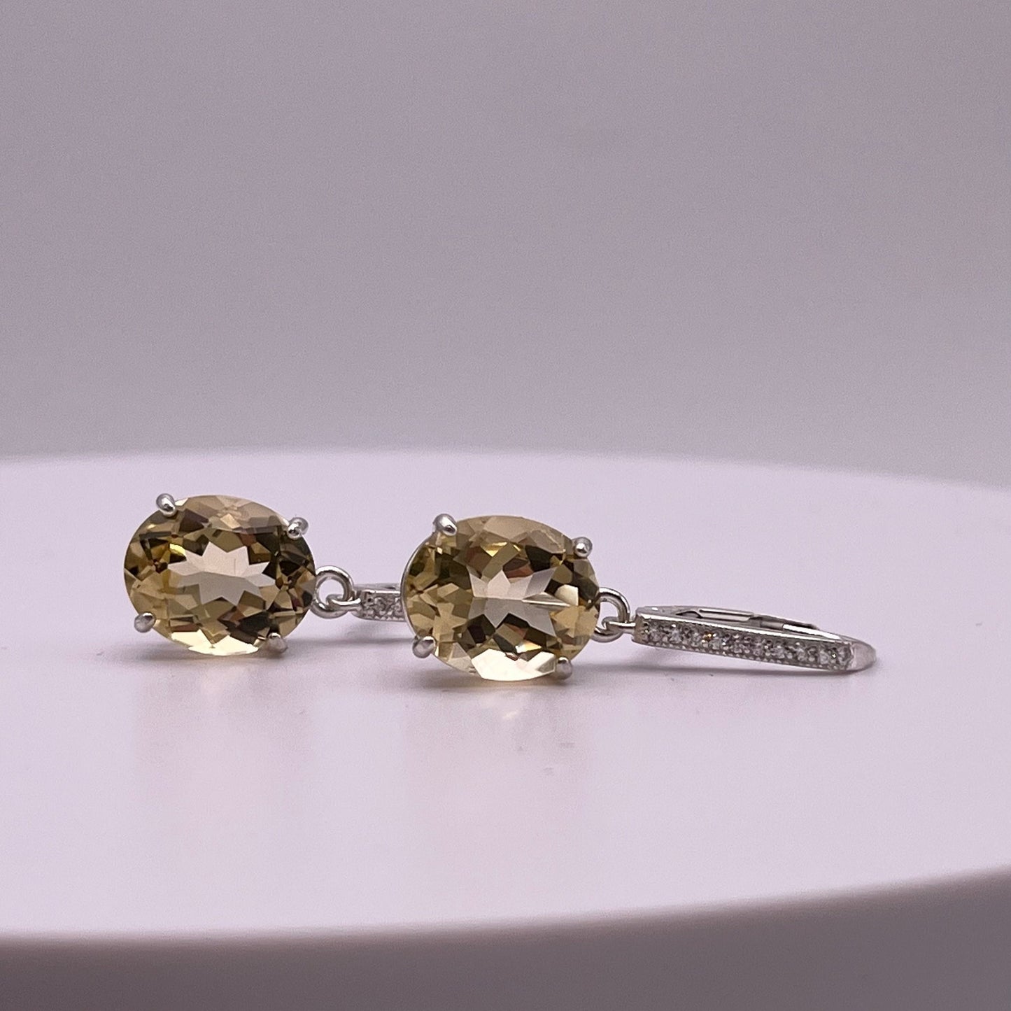Beautiful 8ct Oval Cut Golden Citrine & White Sapphire Earrings Citrine Earrings