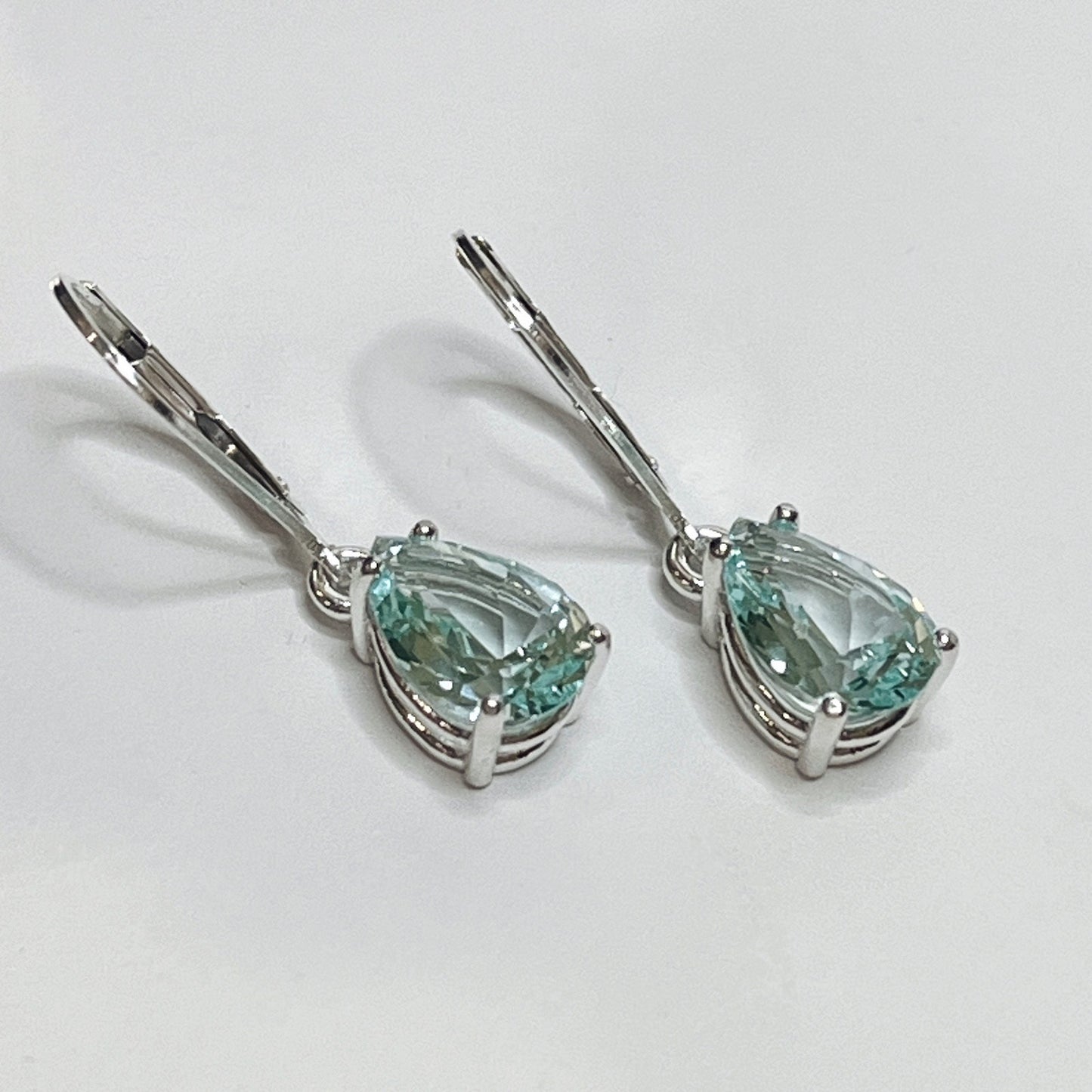 Beautiful 4ct Pear Cut Ice Green Spinel Earrings in Sterling Silver