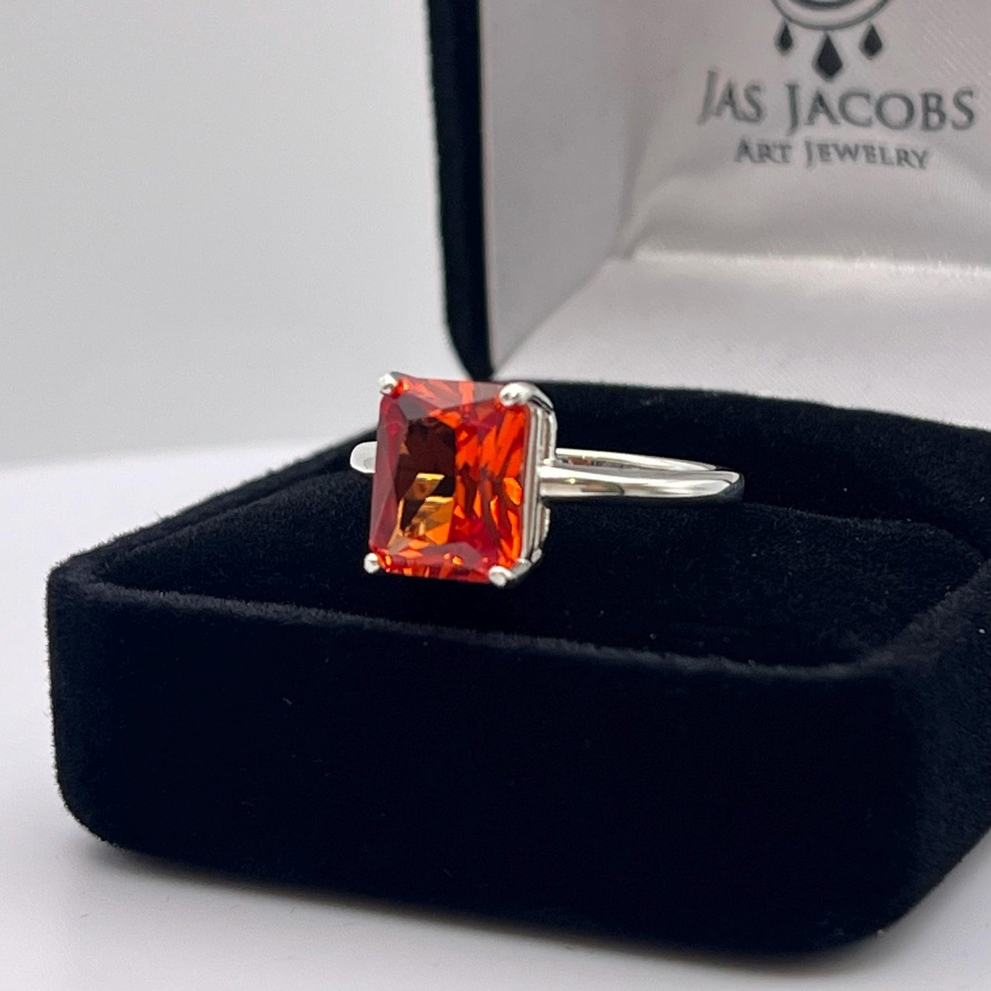 Beautiful 4ct Emerald Cut Orange Sapphire Ring Padparadscha Ring with Sizing Sterling Silver Ring Trending Jewelry Gift September Birthstone