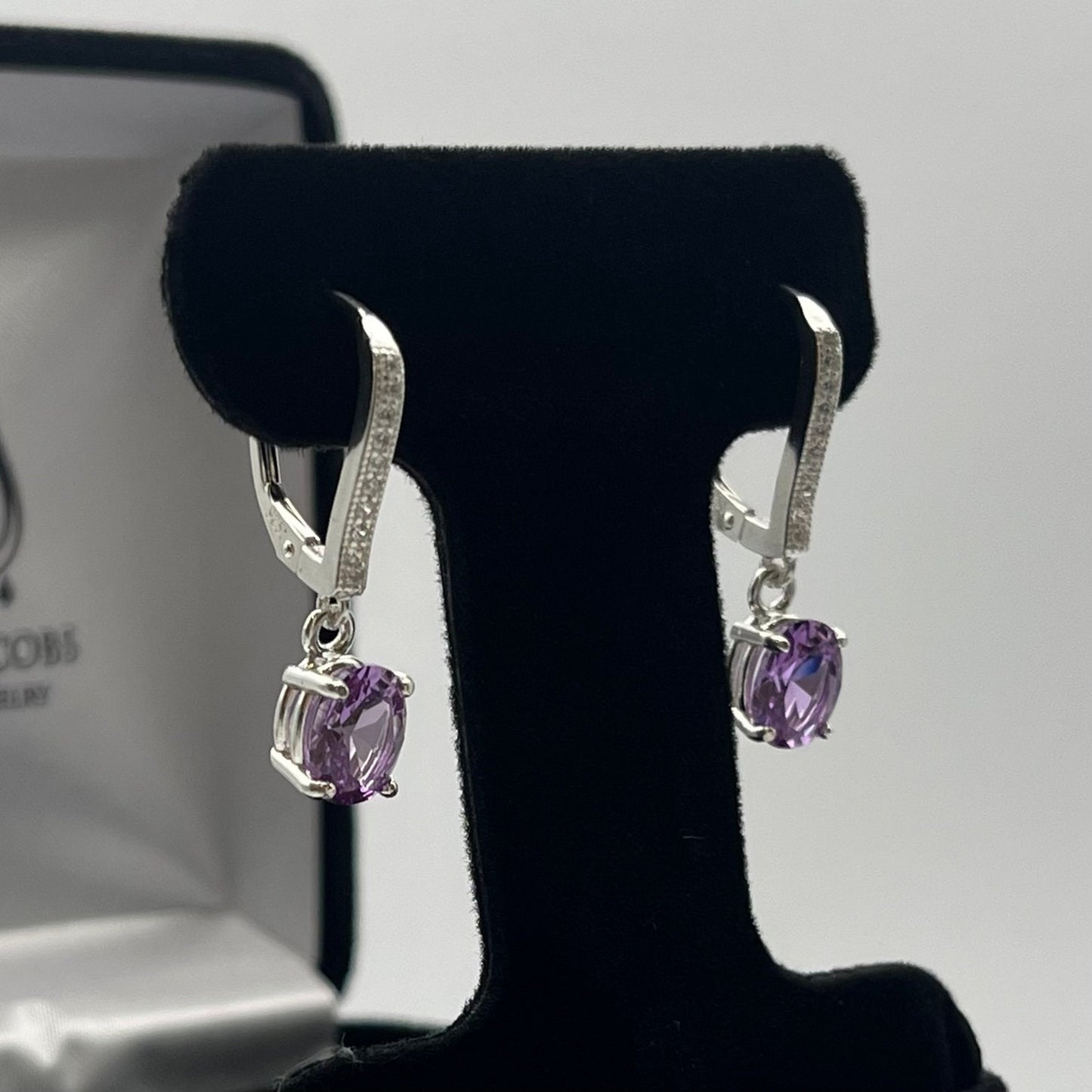 GORGEOUS Alexandrite & White Sapphire Sterling Oval Cut Dangle Leverback Earrings Gemstone Jewelry Trending Stones June Gift