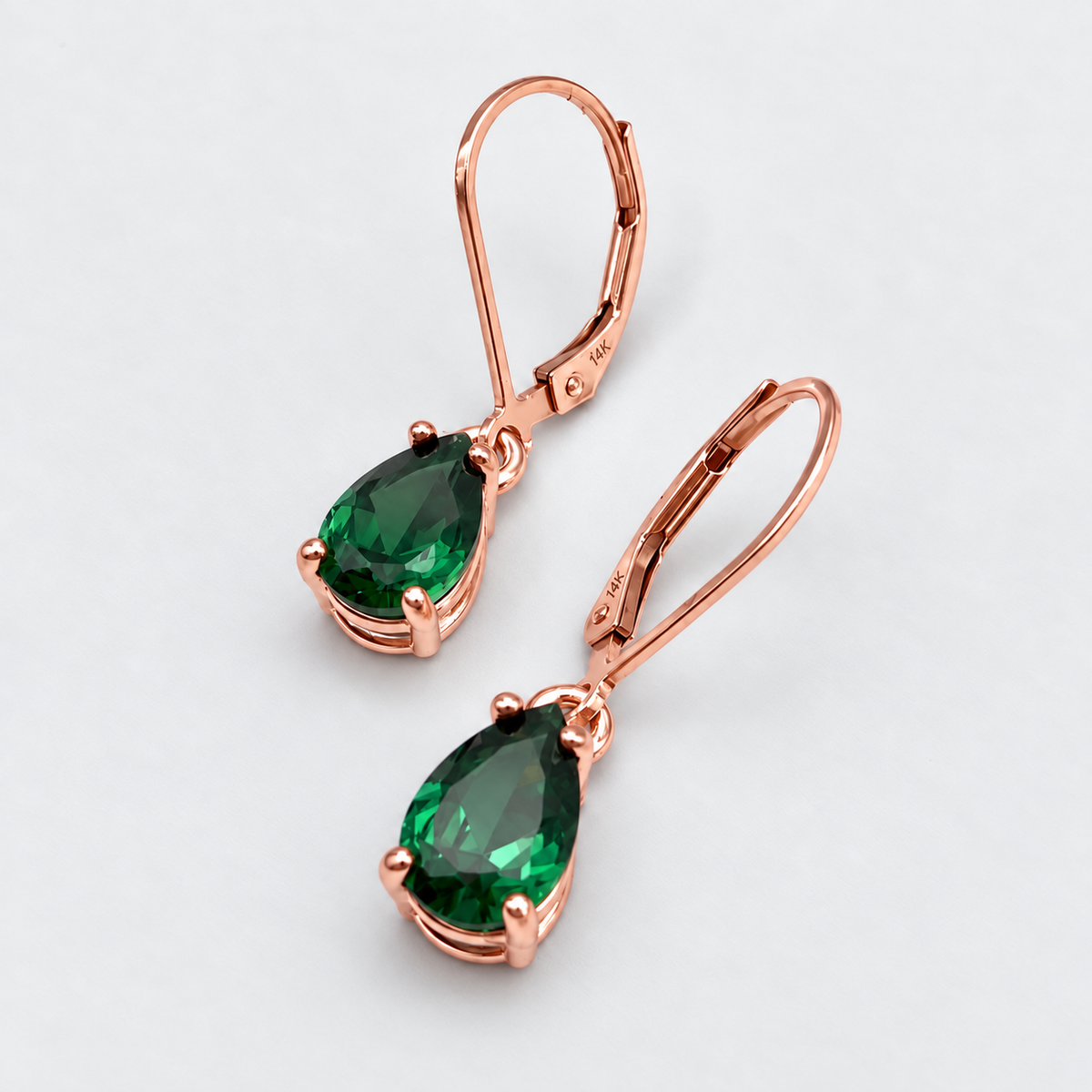 3ctw Pear Cut Emerald Drop Earrings | Solid Gold