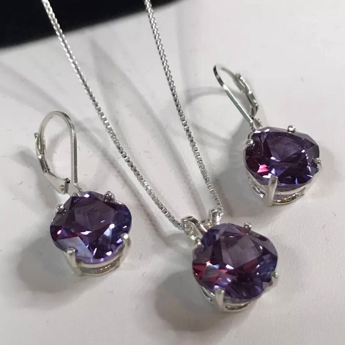 Gorgeous 15ctw Cushion Cut Alexandrite Necklace & Earrings Set Color Change June Birthstone Holiday Jewelry Gift