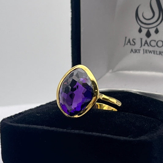 Gorgeous 5ct Genuine Amethyst Ring 18k Gold Vermeil Abstract Cut Amethyst Ring