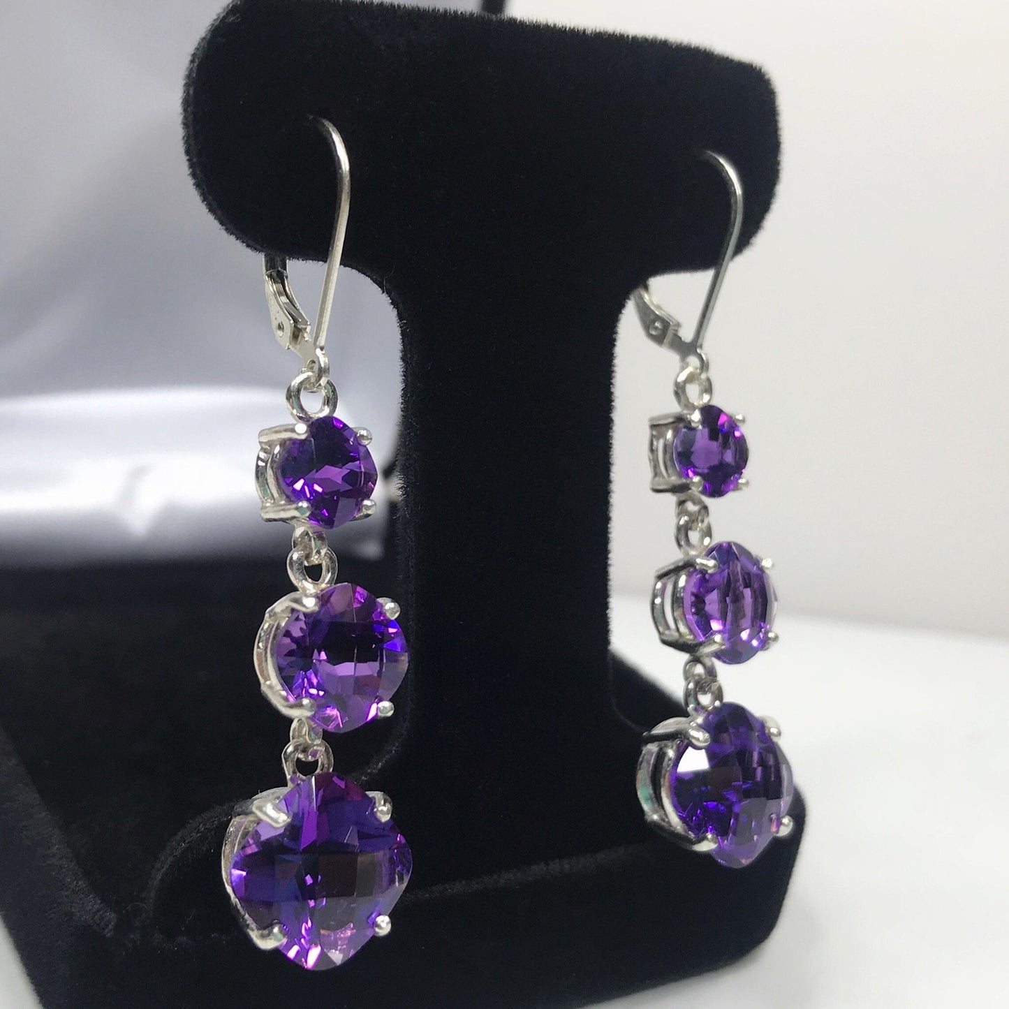 Beautiful 12ctw Cushion Cut Amethyst Earrings in Sterling Silver