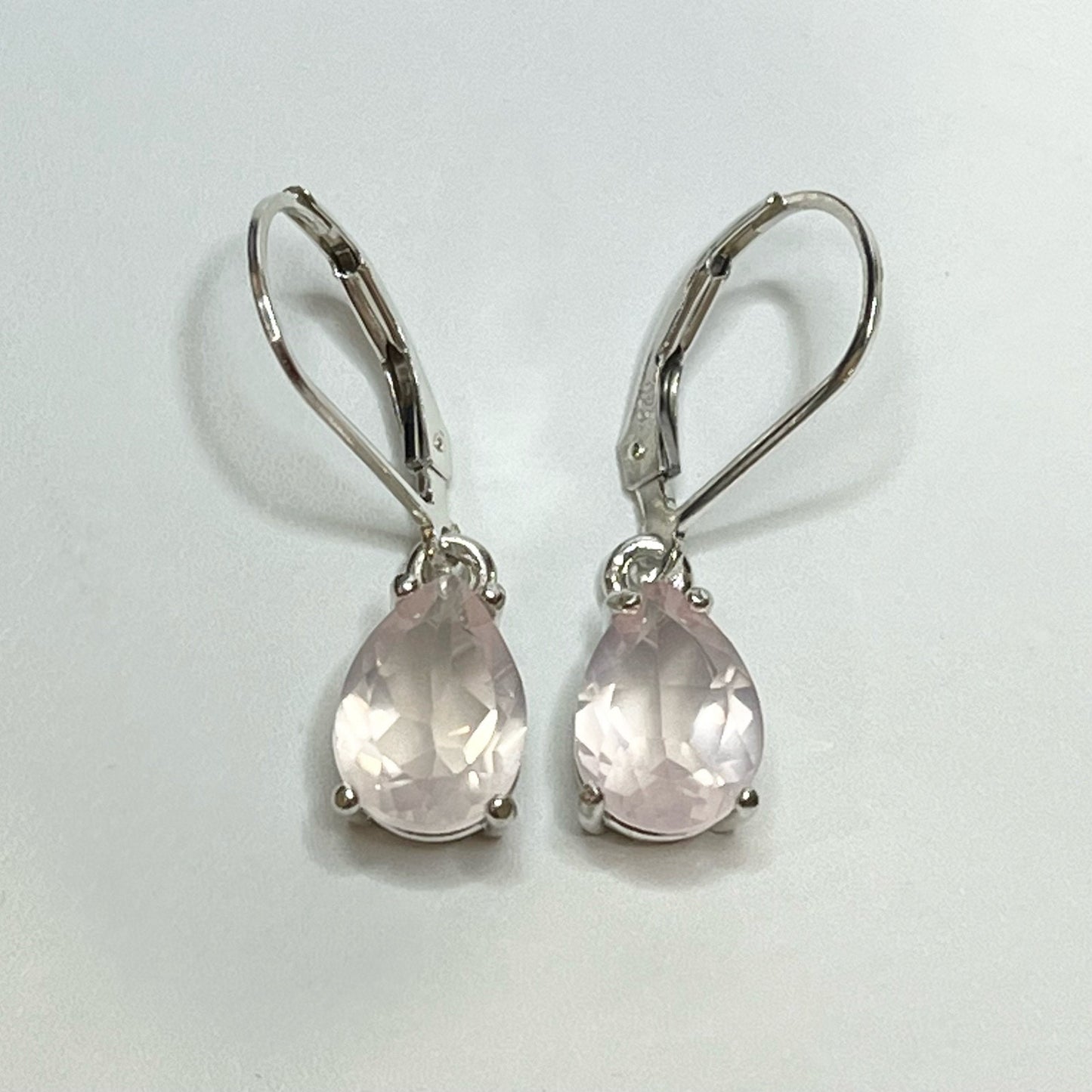 BEAUTIFUL 4ctw Pear Cut Natural Rose Quartz Earrings Sterling Silver Trending Jewelry Gift Pale Pink Gemstone Necklace