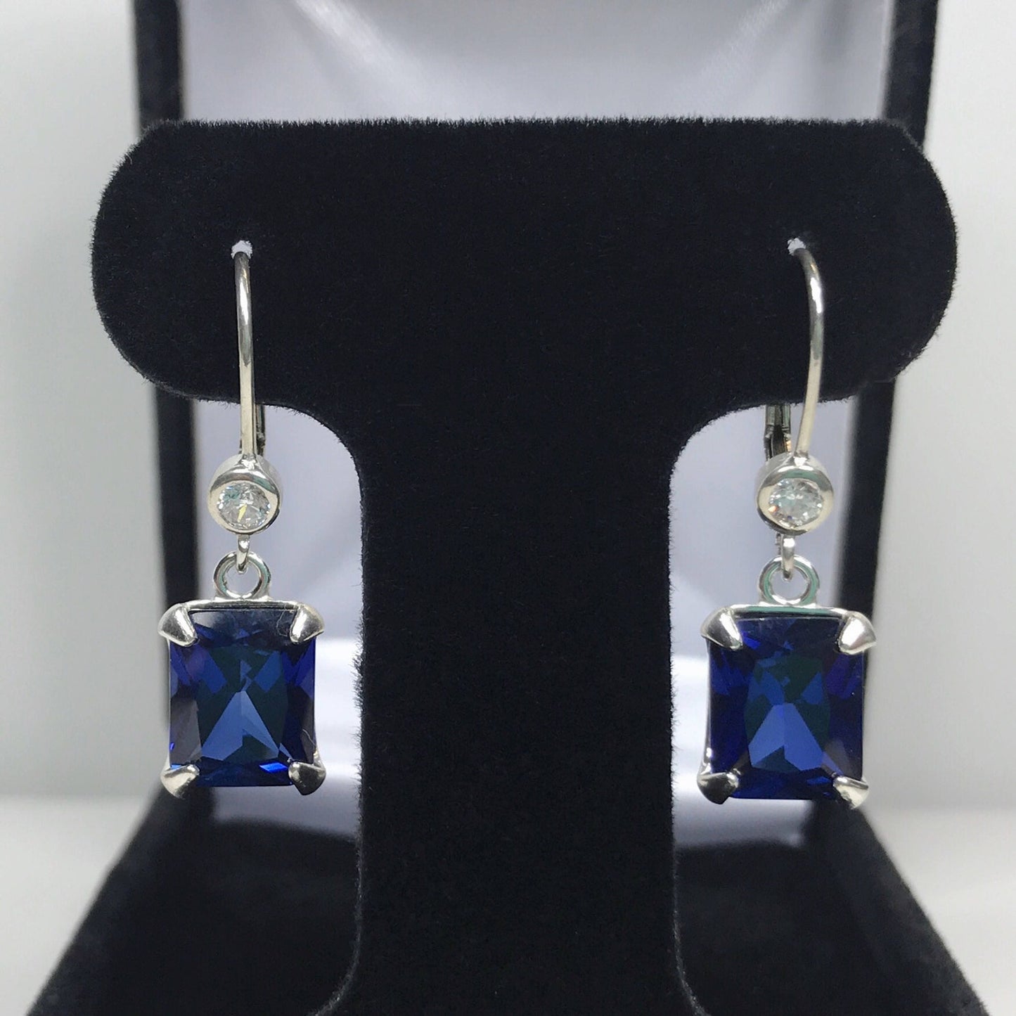 Beautiful 8ctw Emerald Cut Sapphire Earrings in Sterling Silver