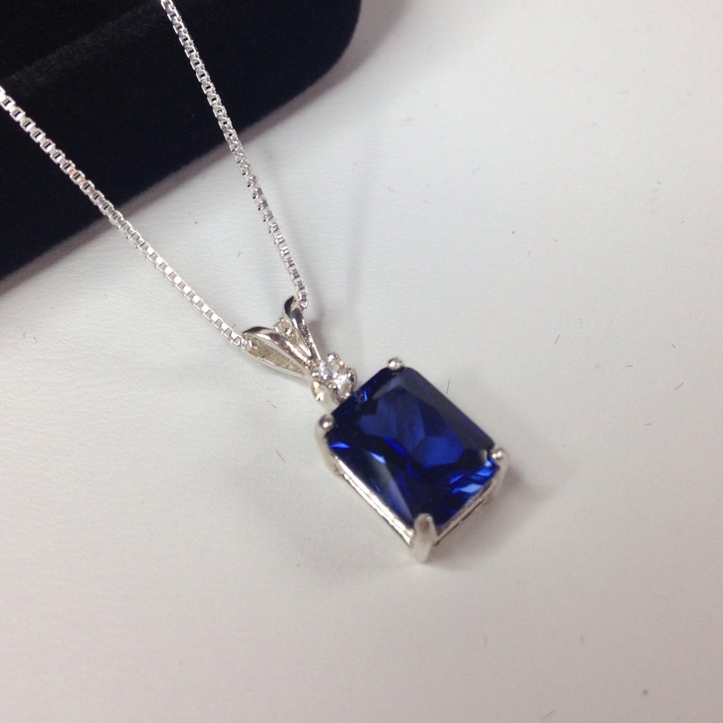 Gorgeous 2ctw Emerald Cut Sapphire Necklace September Birthstone