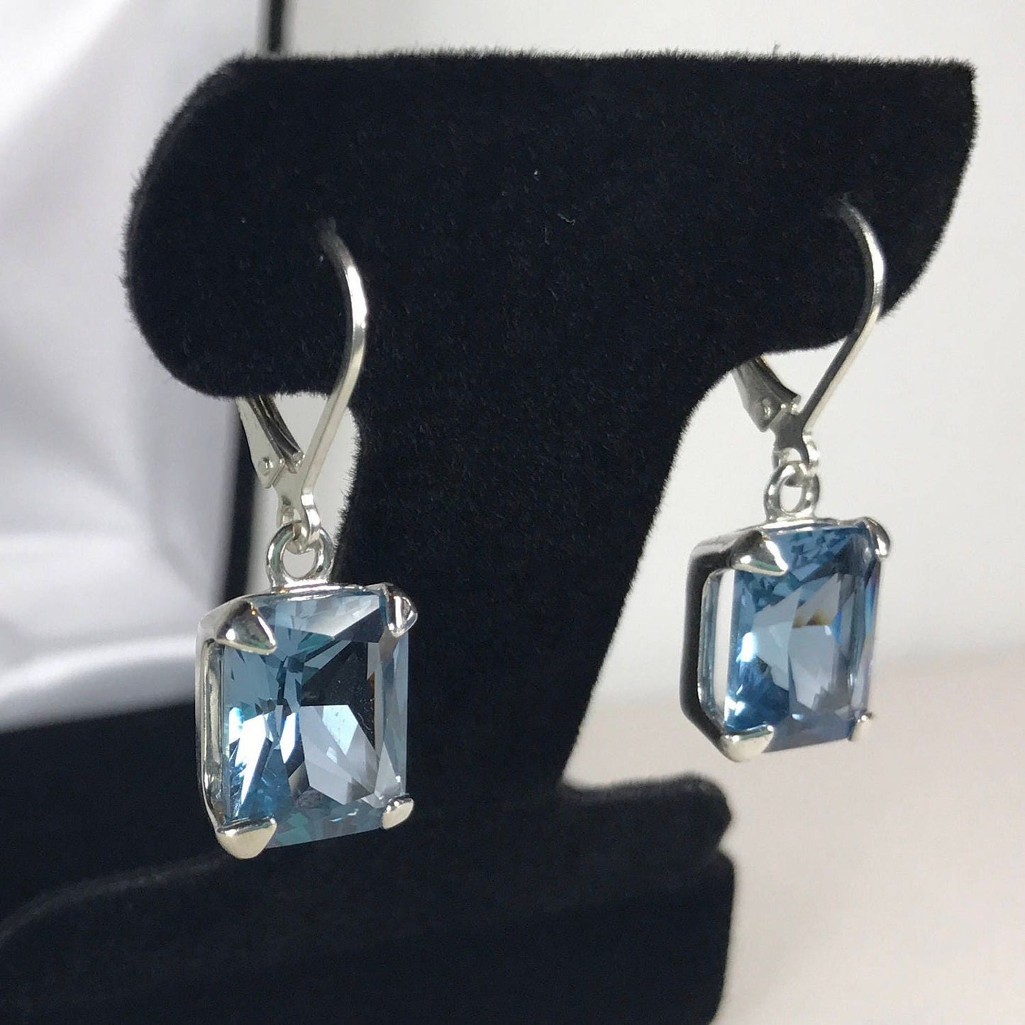 BEAUTIFUL 12ctw Emerald Cut Blue Spinel Earrings in Sterling Silver