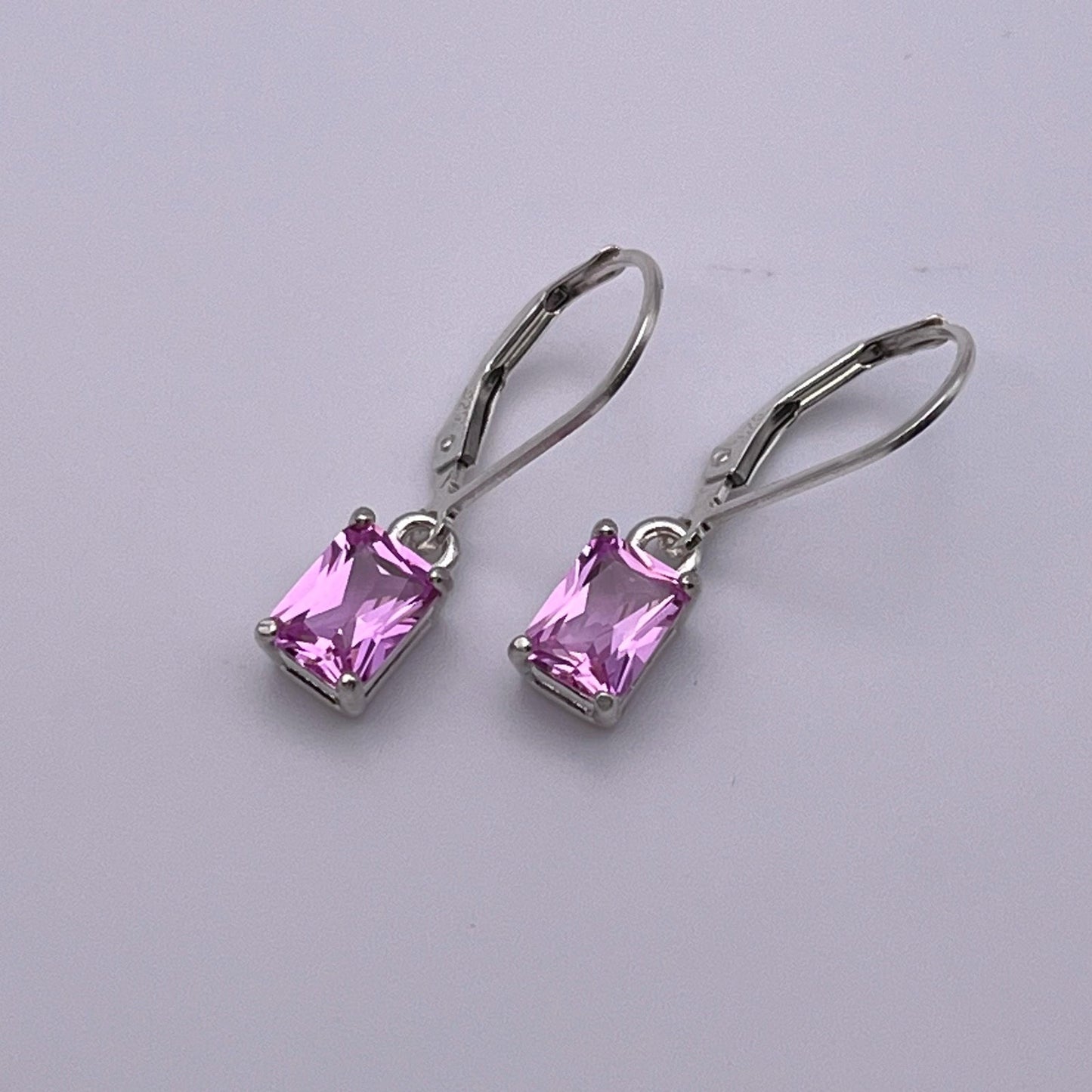 BEAUTIFUL 2ctw Emerald Cut Pink Sapphire Sterling Silver Drop Dangle Earrings Lever Jewelry Trend Jewelry and Gemstones Pink Gemstone Gift