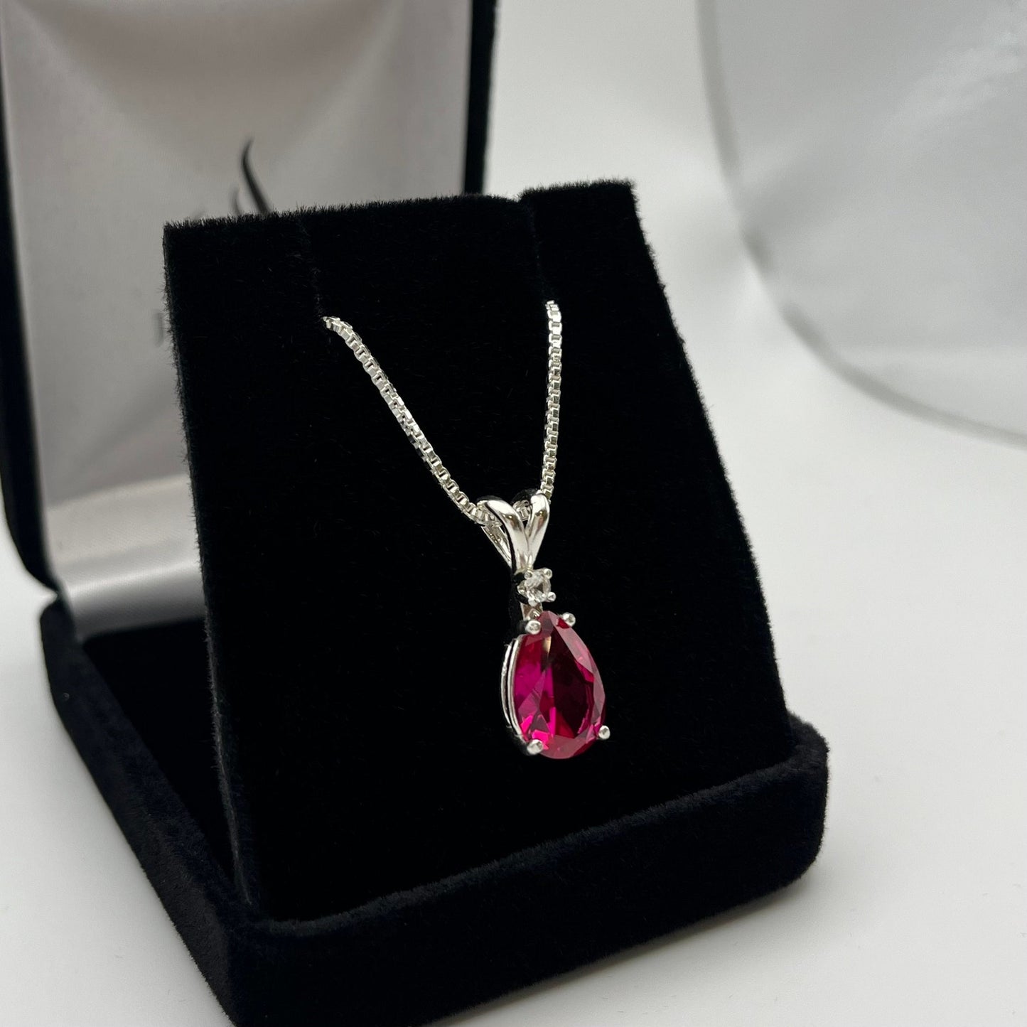 Beautiful 4.5ct Ruby & White Sapphire Sterling Silver Pendant Necklace Pear Cut Ruby Necklace teardrop July Gift ladies jewelry
