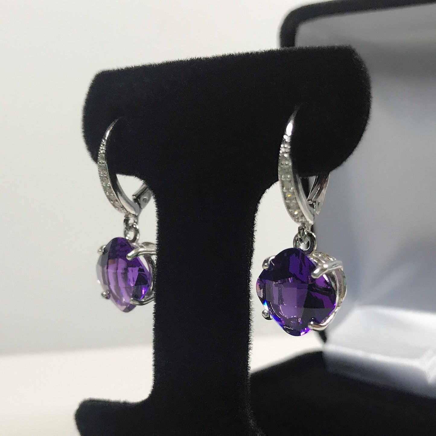 Beautiful 9ctw Cushion Cut Amethyst Earrings White Sapphires in Sterling Silver