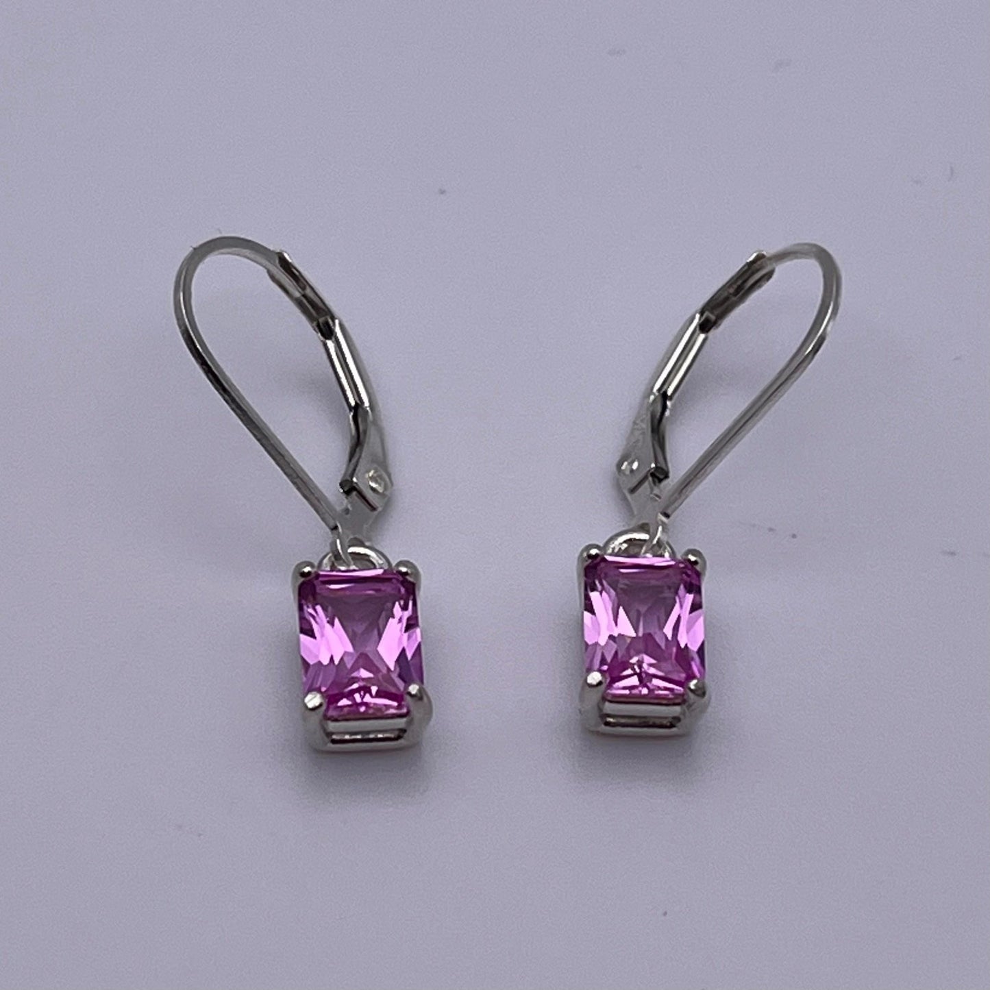 BEAUTIFUL 2ctw Emerald Cut Pink Sapphire Sterling Silver Drop Dangle Earrings Lever Jewelry Trend Jewelry and Gemstones Pink Gemstone Gift