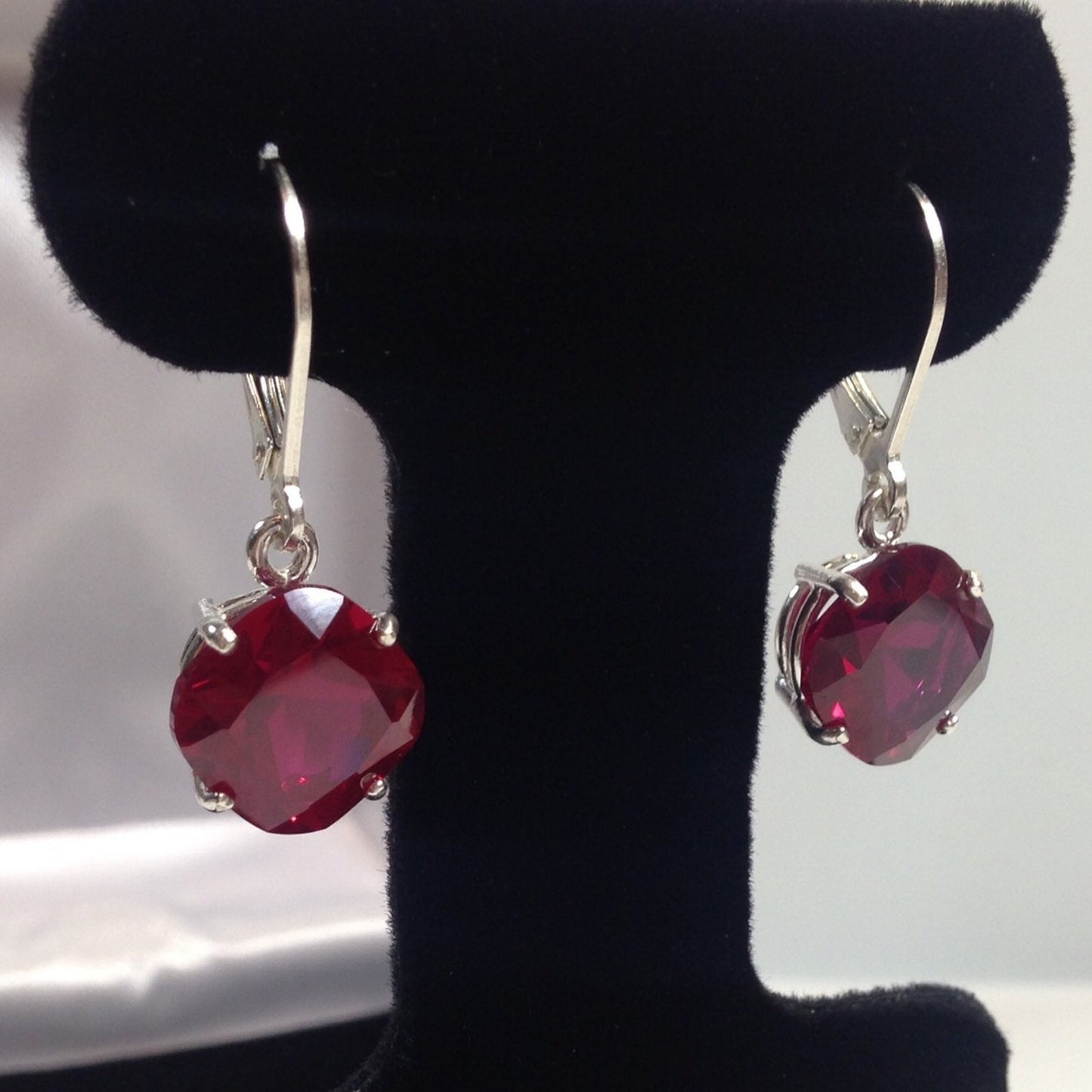 Beautiful 10ctw Cushion Cut Ruby Earrings in Sterling Silver