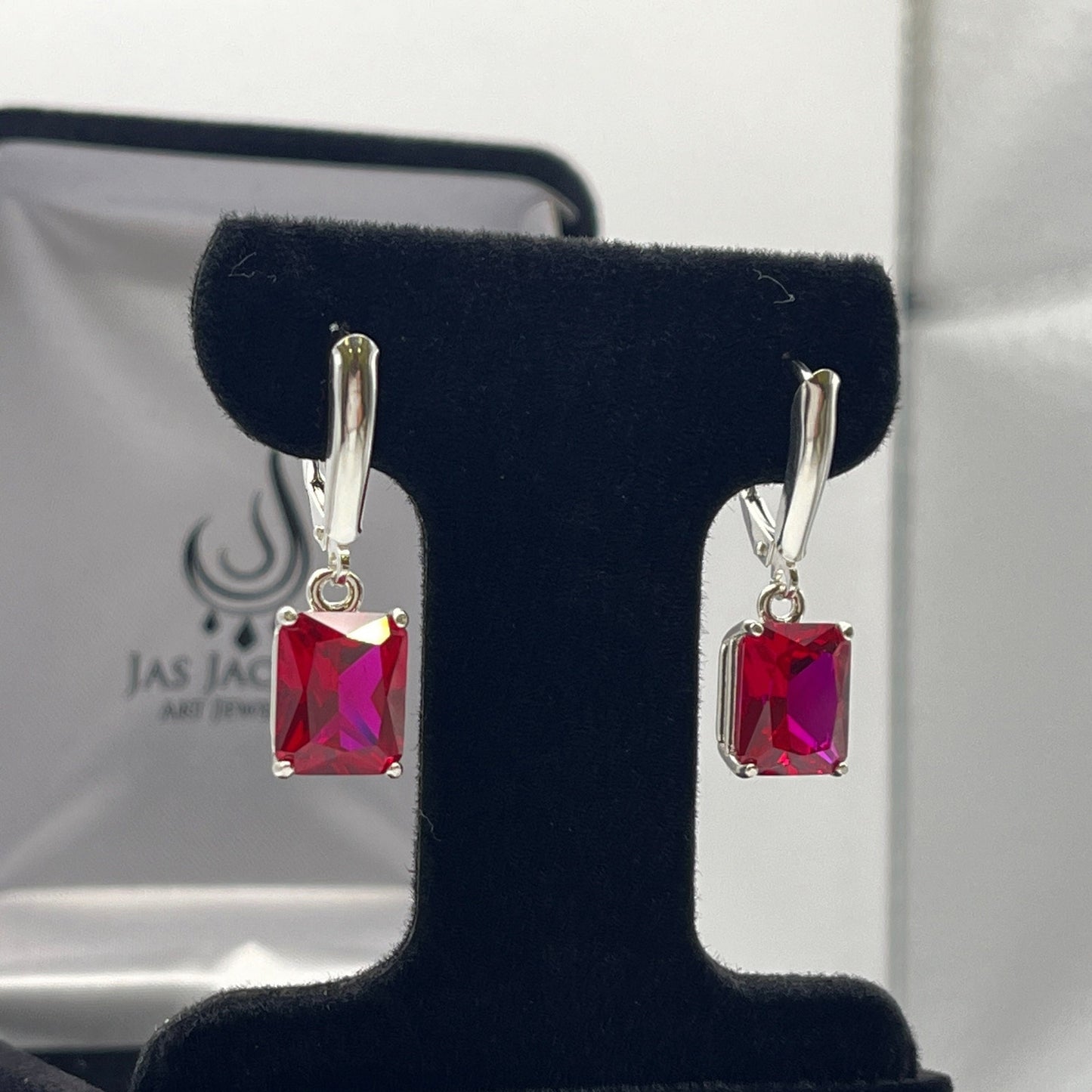 GORGEOUS 8ctw Emerald Cut Ruby Earrings July Birthstone
