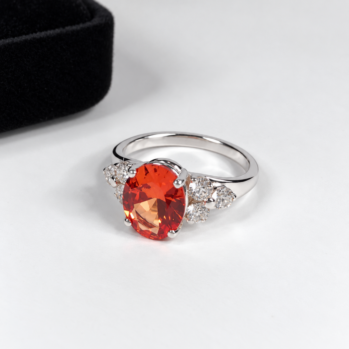 3.6ctw Oval Cut Padparadscha Sapphire & White Sapphire Ring