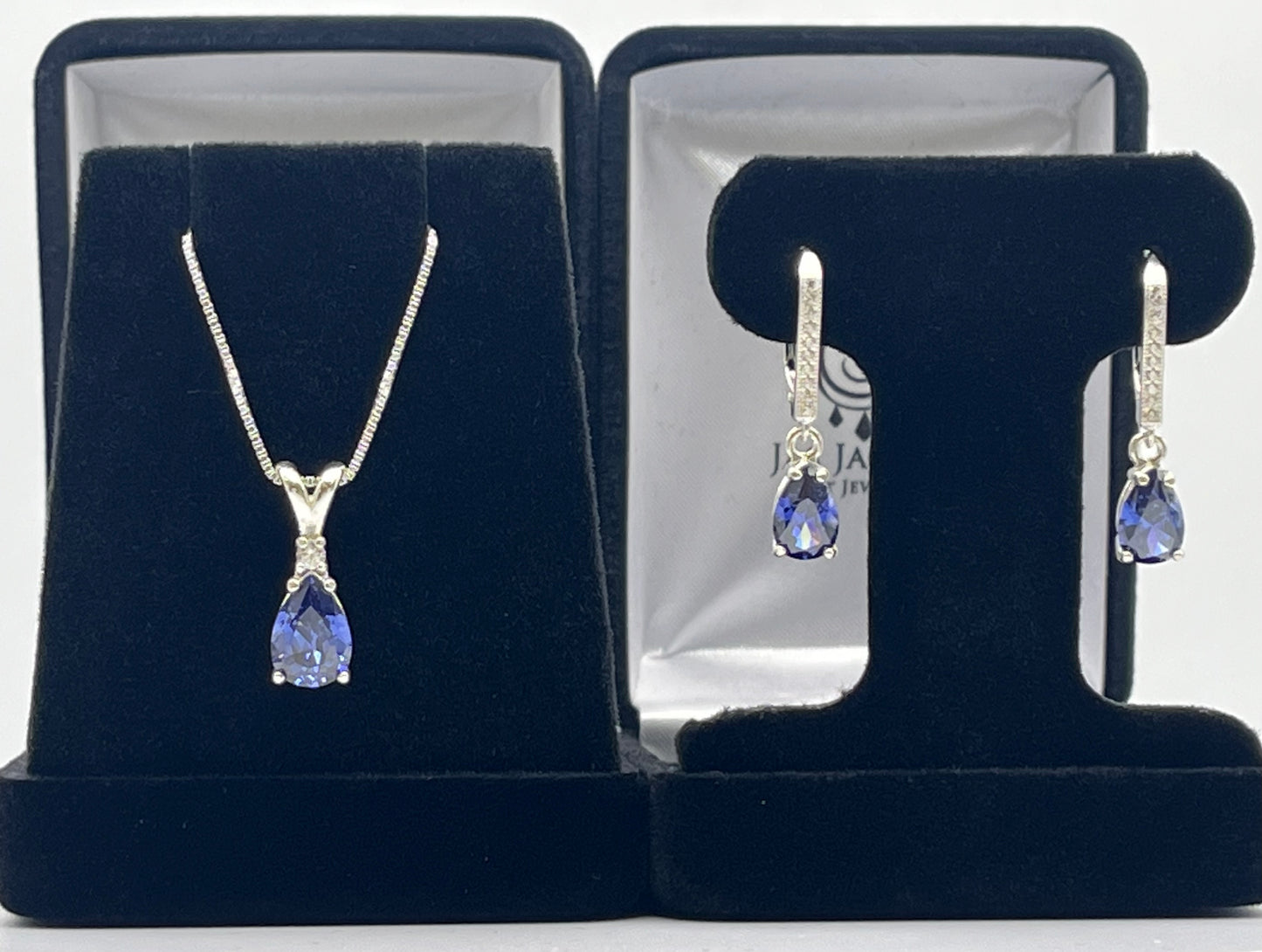 Gorgeous Pear Cut Tanzanite & White Sapphire Necklace and Earrings Set