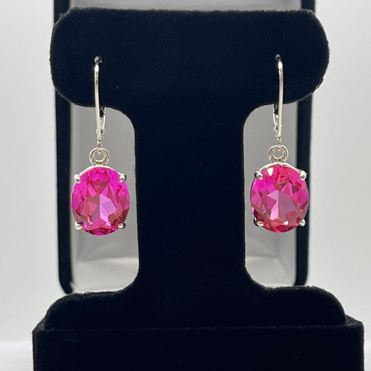 BEAUTIFUL 10ctw Oval Cut Bright Pink Sapphire Earrings in Sterling Silver