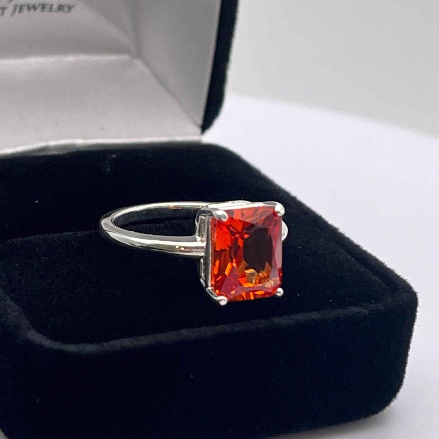 Beautiful 4ct Emerald Cut Orange Sapphire Ring Padparadscha Ring with Sizing Sterling Silver Ring Trending Jewelry Gift September Birthstone