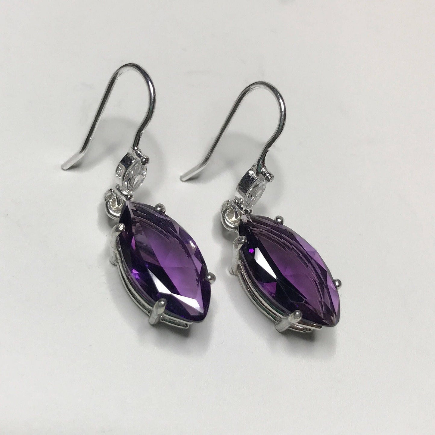 Beautiful 6.7ctw Marquise Cut Amethyst Earrings with White Sapphire Accents