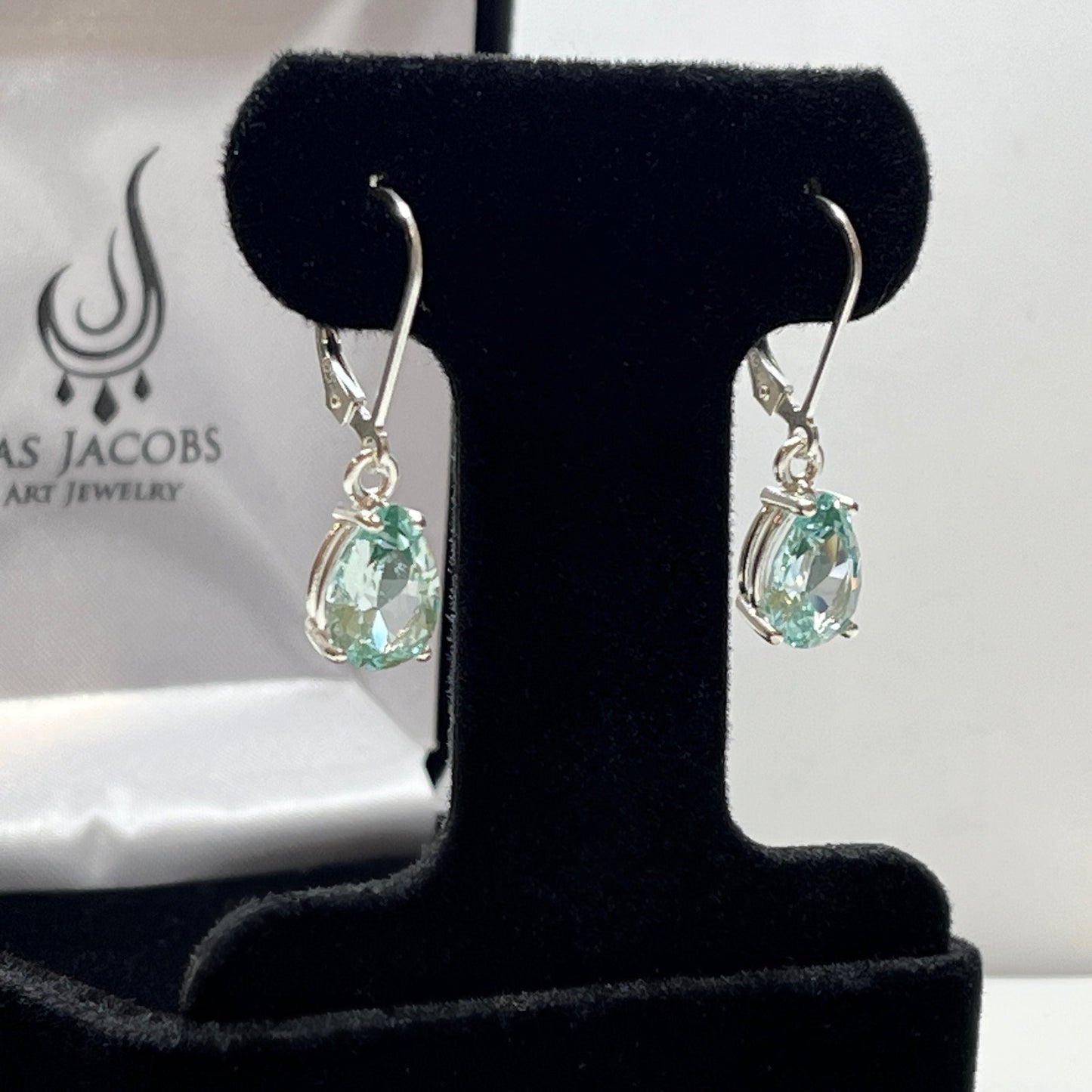 Beautiful 4ct Pear Cut Ice Green Spinel Earrings in Sterling Silver