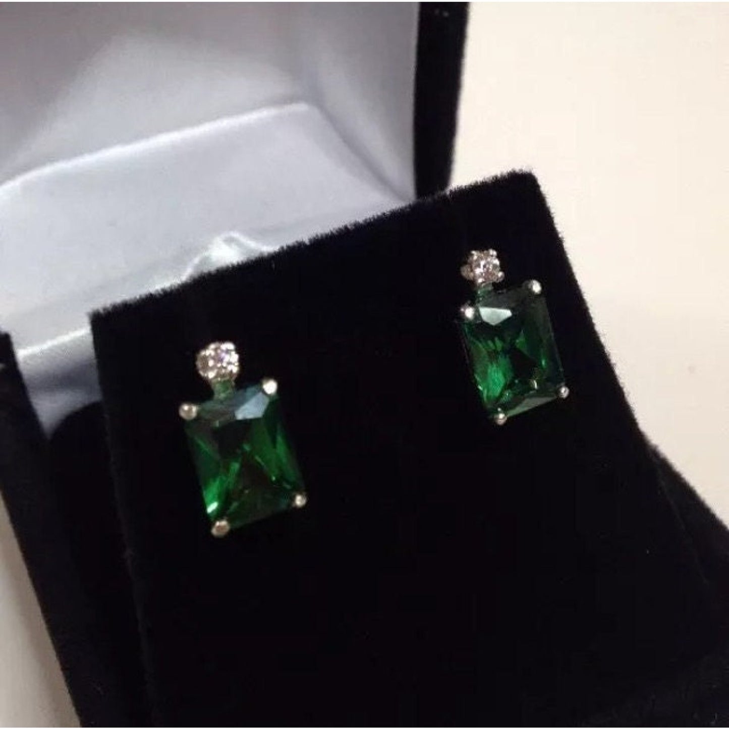 Beautiful 3ctw Emerald & White Sapphire Earrings Emerald Cut Emerald dangle earrings trending jewelry gifts Emerald earrings