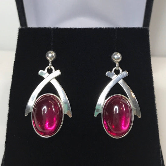Beautiful 16ctw Cabochon Cut Ruby Earrings in Sterling Silver