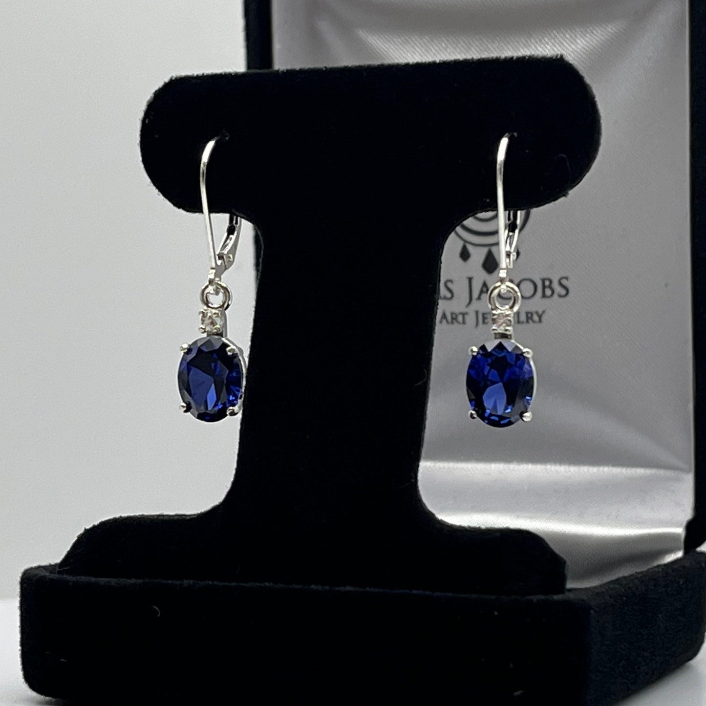 Beautiful 3.3ctw Oval Cut Sapphire Earrings White Sapphire Accents