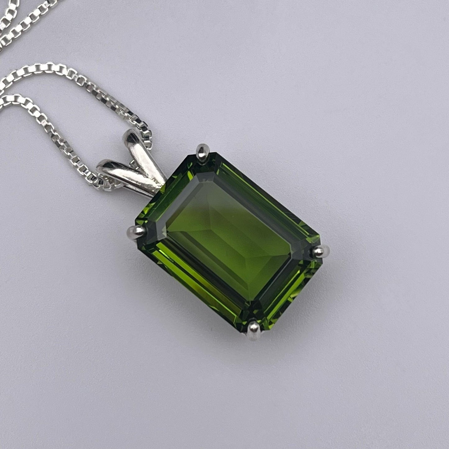 BEAUTIFUL 18.5ct Emerald Cut Peridot Necklace in Sterling Silver Pendant Jewelry Gift Holiday August Birthstone Large Peridot Necklace Lab