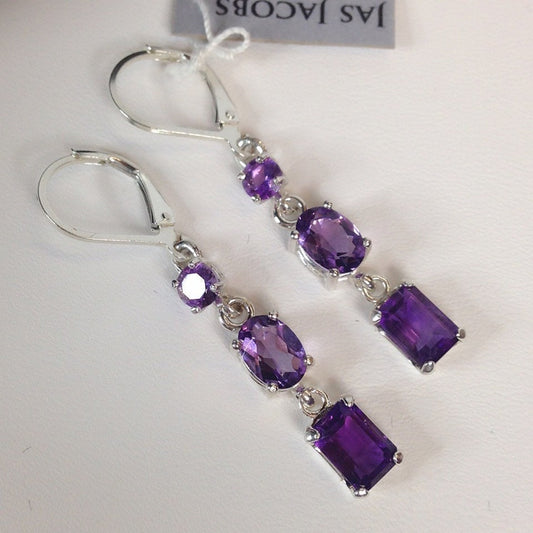 Beautiful Multi Cut Amethyst Earrings in Sterling Silver
