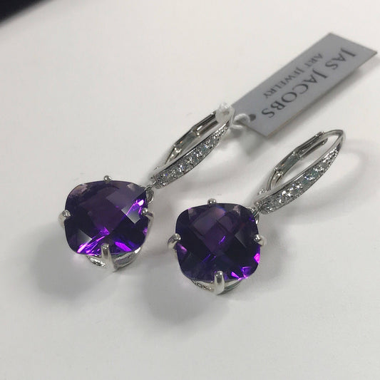 Beautiful 9ctw Cushion Cut Amethyst Earrings White Sapphires in Sterling Silver
