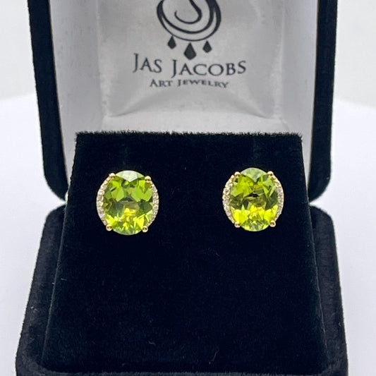 Beautiful 4ctw Natural Diamond and Peridot Earrings in 10k Yellow Gold