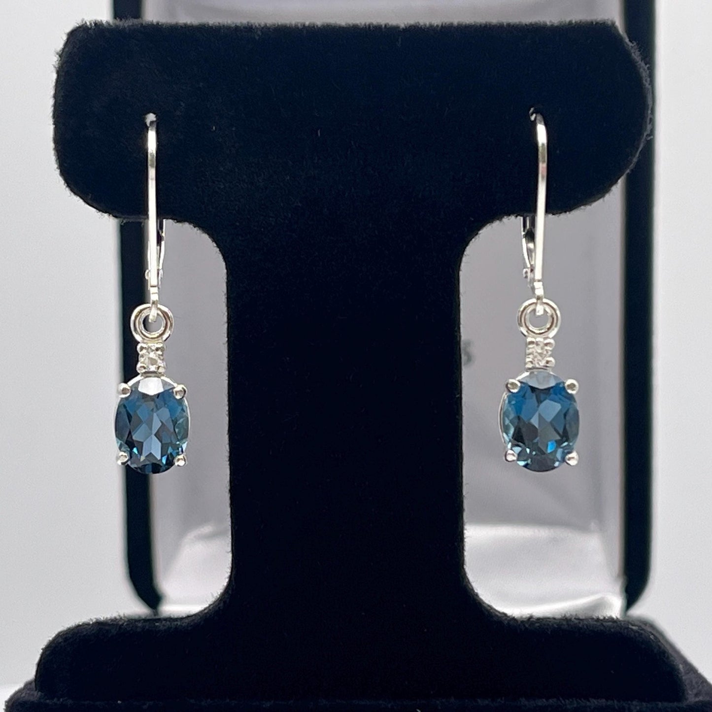 Beautiful 3.4ctw London Blue Topaz Earrings White Sapphire Leverback Earrings Trending Jewelry Gift December Birth
