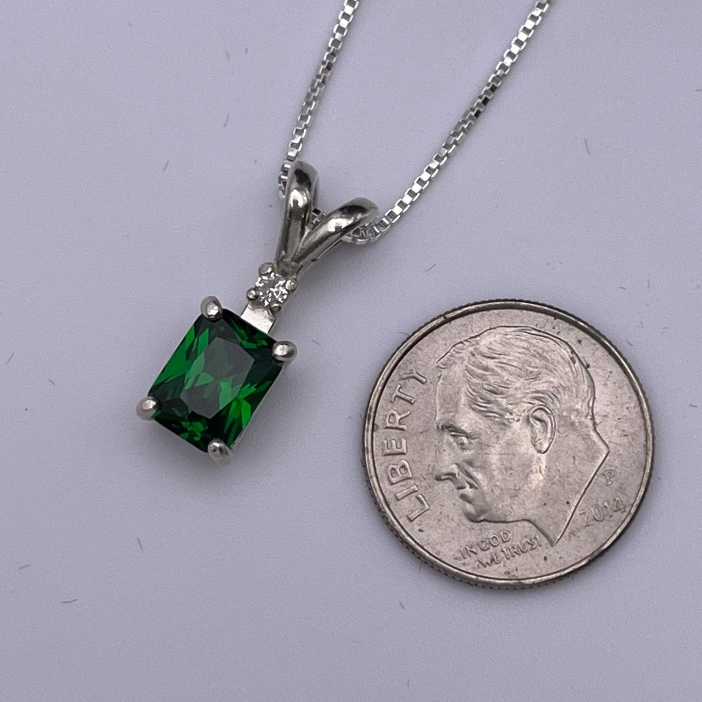 Beautiful 1.5ct Emerald & White Sapphire Sterling Silver Pendant Necklace Jewelry Gifts Trending Jewelry Green Emerald Cut Emerald Necklace