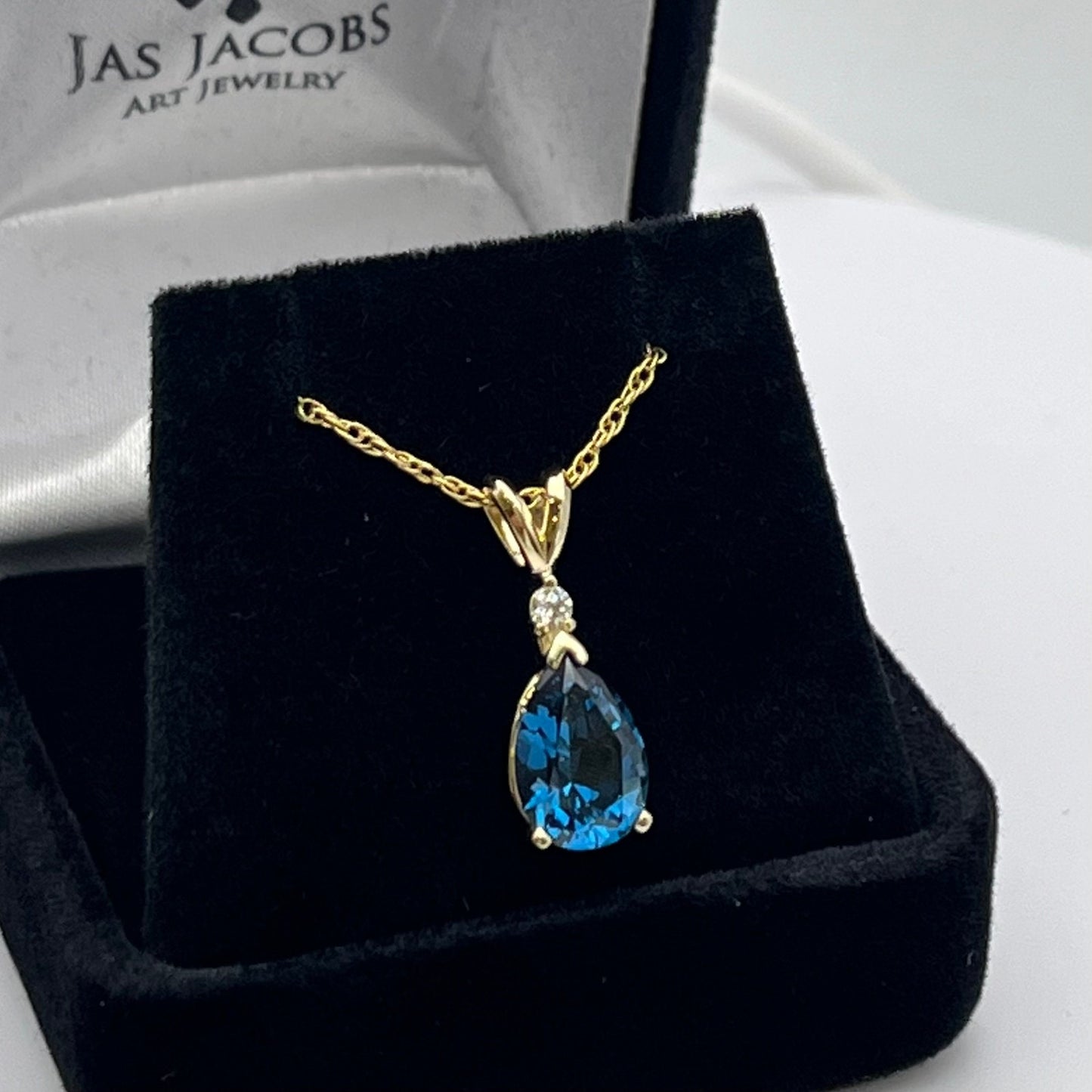 Beautiful 14k Gold 2ct London Blue Spinel & Diamond Necklace December Birthstone