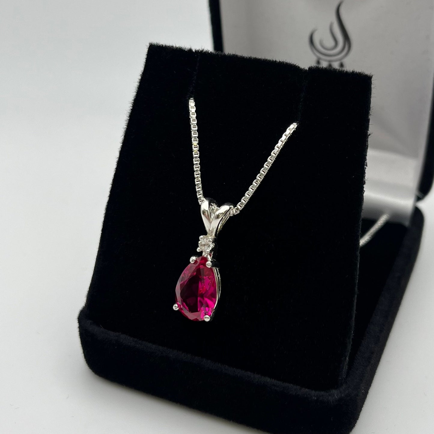 Beautiful 4.5ct Ruby & White Sapphire Sterling Silver Pendant Necklace Pear Cut Ruby Necklace teardrop July Gift ladies jewelry