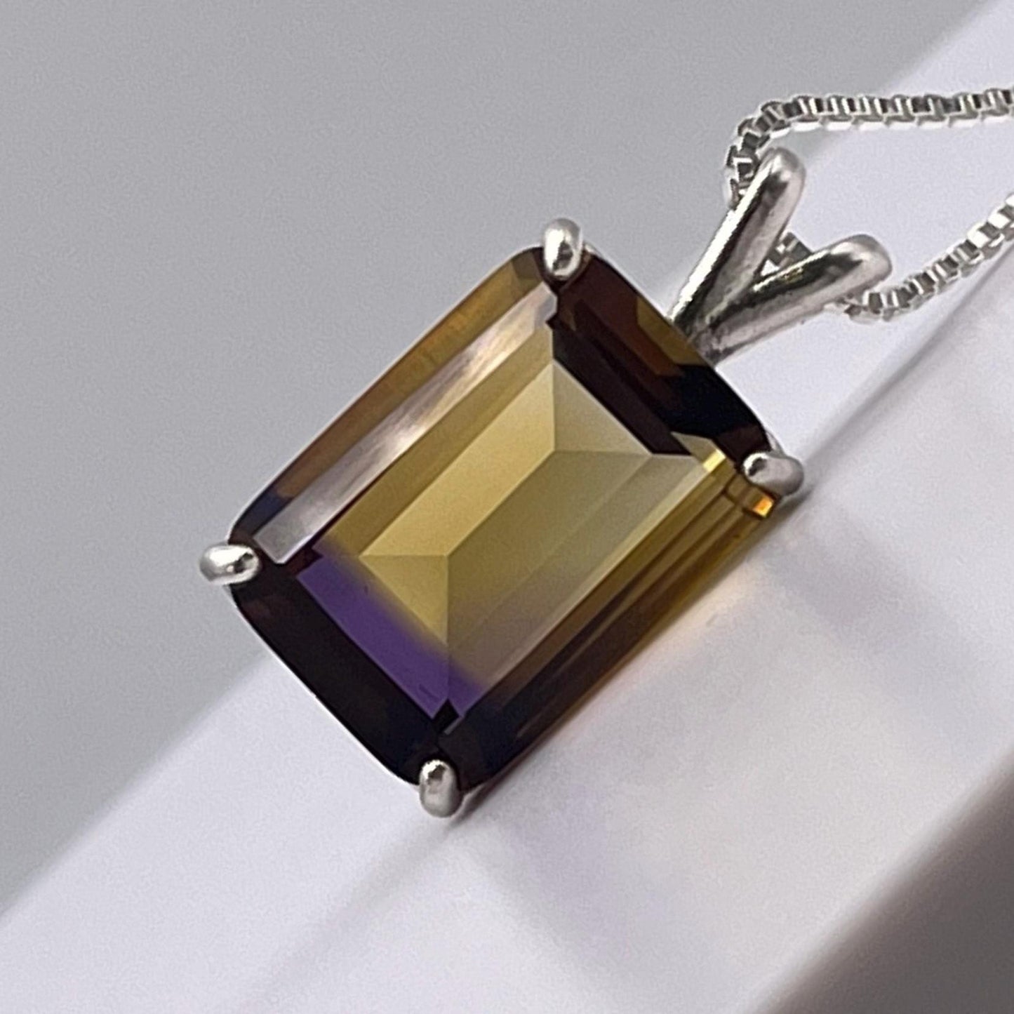 Gorgeous 11.7ct Emerald Cut Ametrine Necklace Pendant Sterling Silver Amethyst Citrine Multi Color Gemstone Large Gemstone Pendant Gift