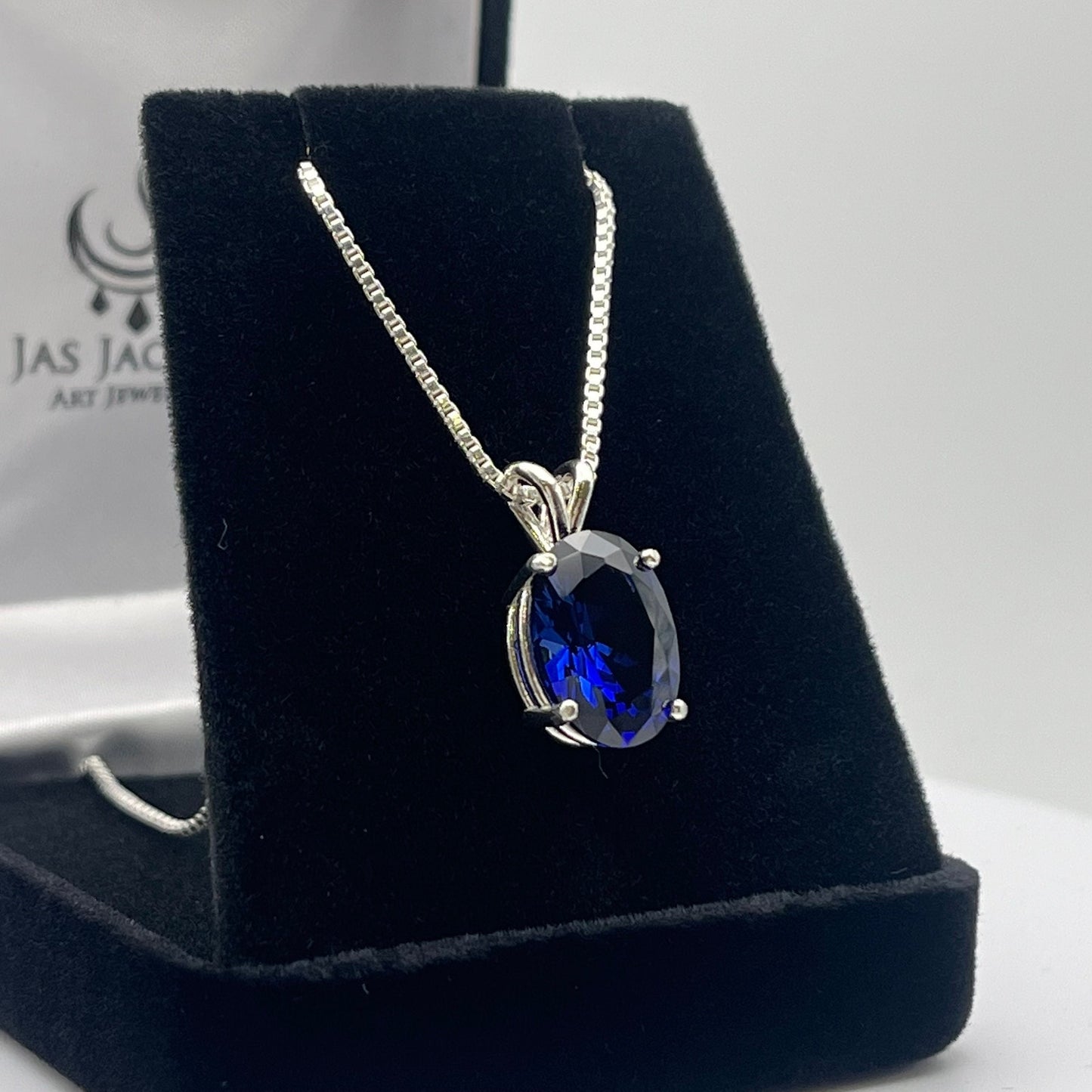 Gorgeous 7ct Blue Sapphire in Sterling Silver Pendant Necklace Sapphire September Gift Trending Jewelry 18"