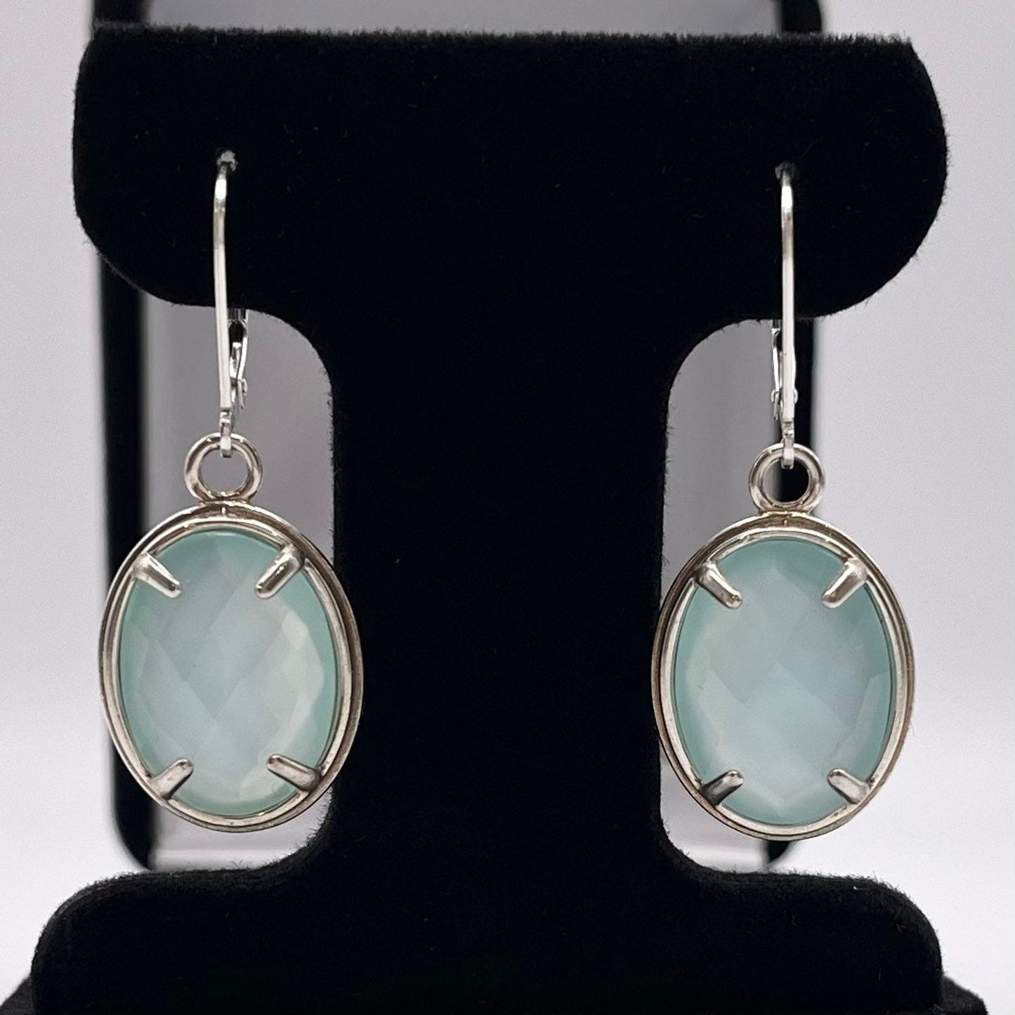 GENUINE 13ctw Aquamarine Chalcedony Earrings Sterling Silver Gemstone Leverback Dangle Trending Jewelry Gifts
