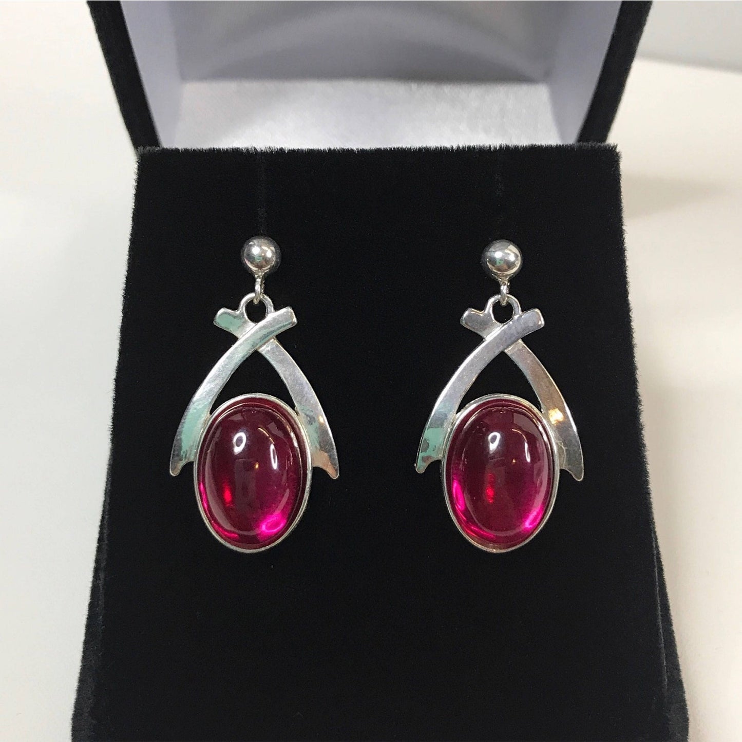 Beautiful 16ctw Cabochon Cut Ruby Earrings in Sterling Silver