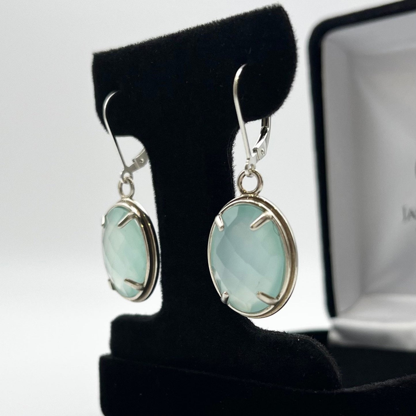GENUINE 13ctw Aquamarine Chalcedony Earrings Sterling Silver Gemstone Leverback Dangle Trending Jewelry Gifts