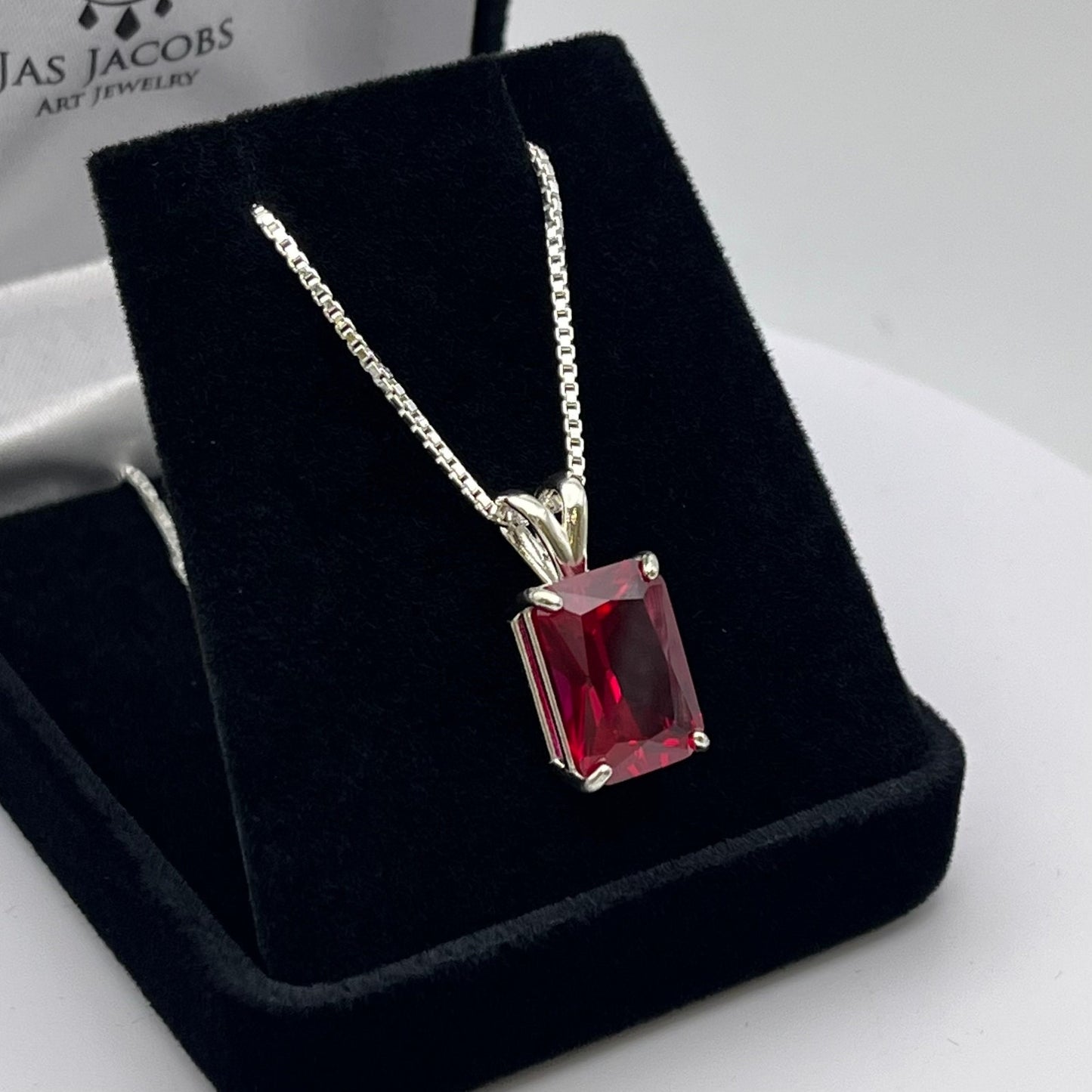 Beautiful 8ct Emerald Cut Ruby Necklace Jewelry Gift July Birthstone
