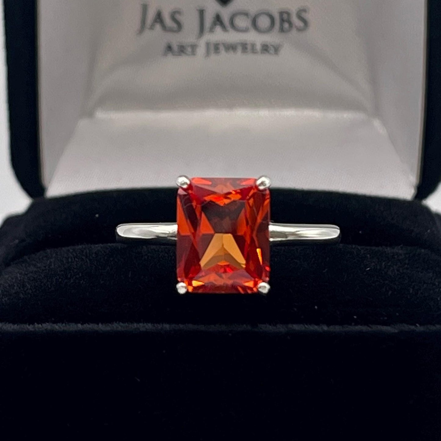 Beautiful 4ct Emerald Cut Orange Sapphire Ring Padparadscha Ring with Sizing Sterling Silver Ring Trending Jewelry Gift September Birthstone