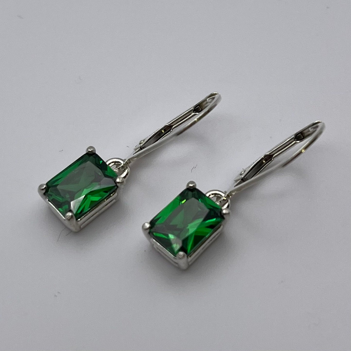Beautiful 3ctw Emerald Cut Emerald Earrings Leverback Sterling Silver dangle earrings trending jewelry gifts May Birthstone
