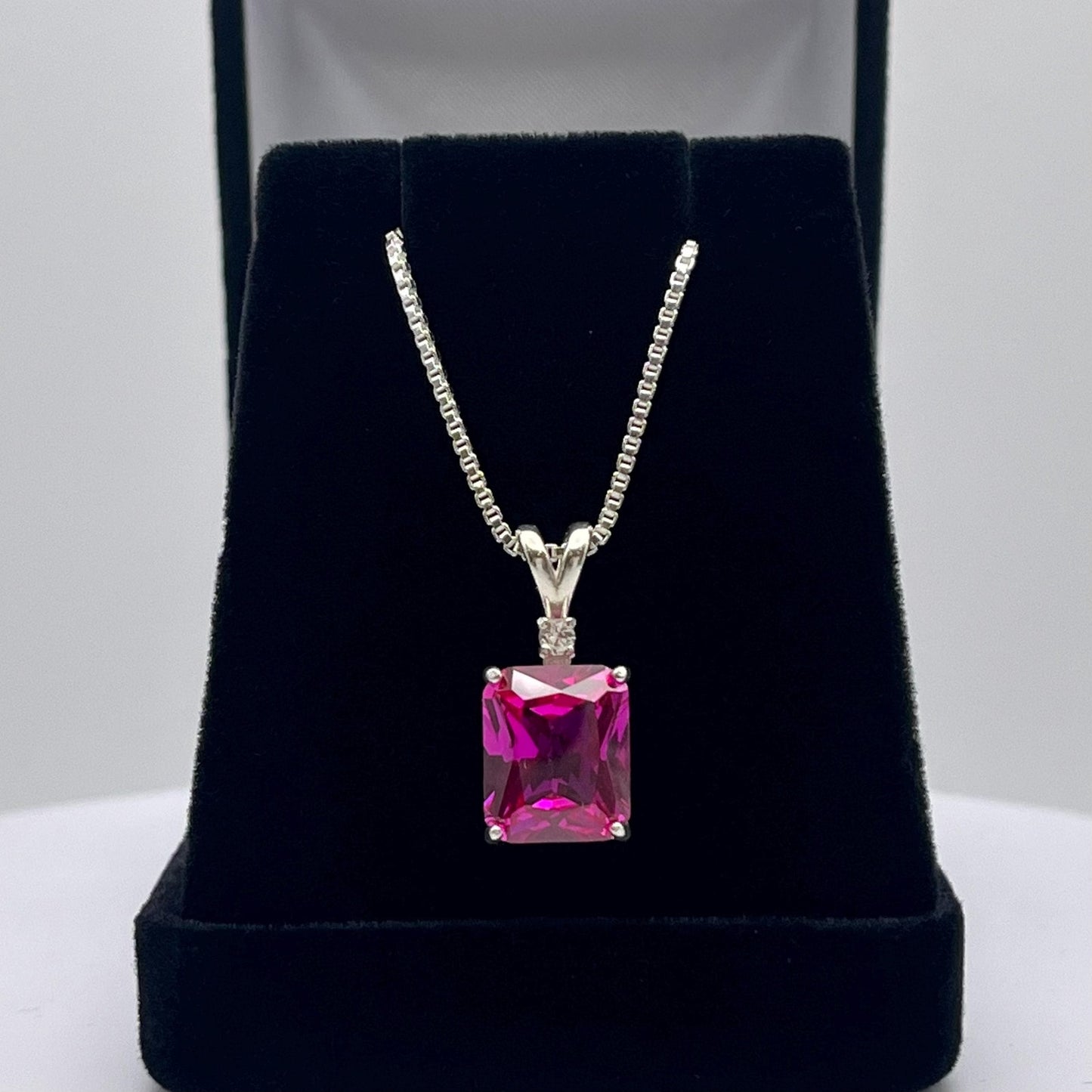 Beautiful 6ct Emerald Cut Bright Pink Sapphire Necklace