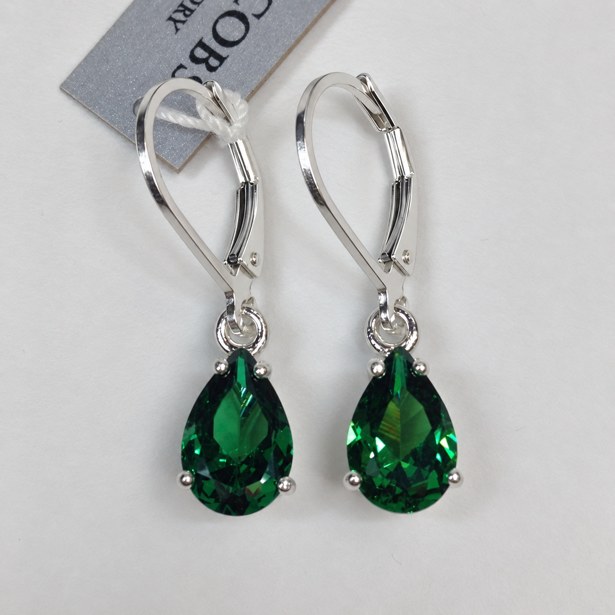 3ctw Pear Cut Emerald Drop Earrings | Sterling Silver