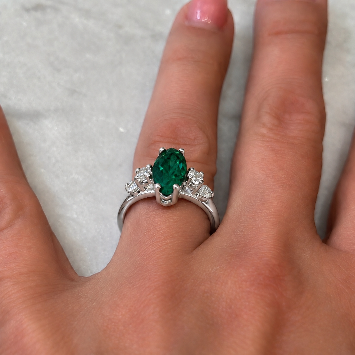 2.2ctw Marquise Emerald & White Sapphire Ring