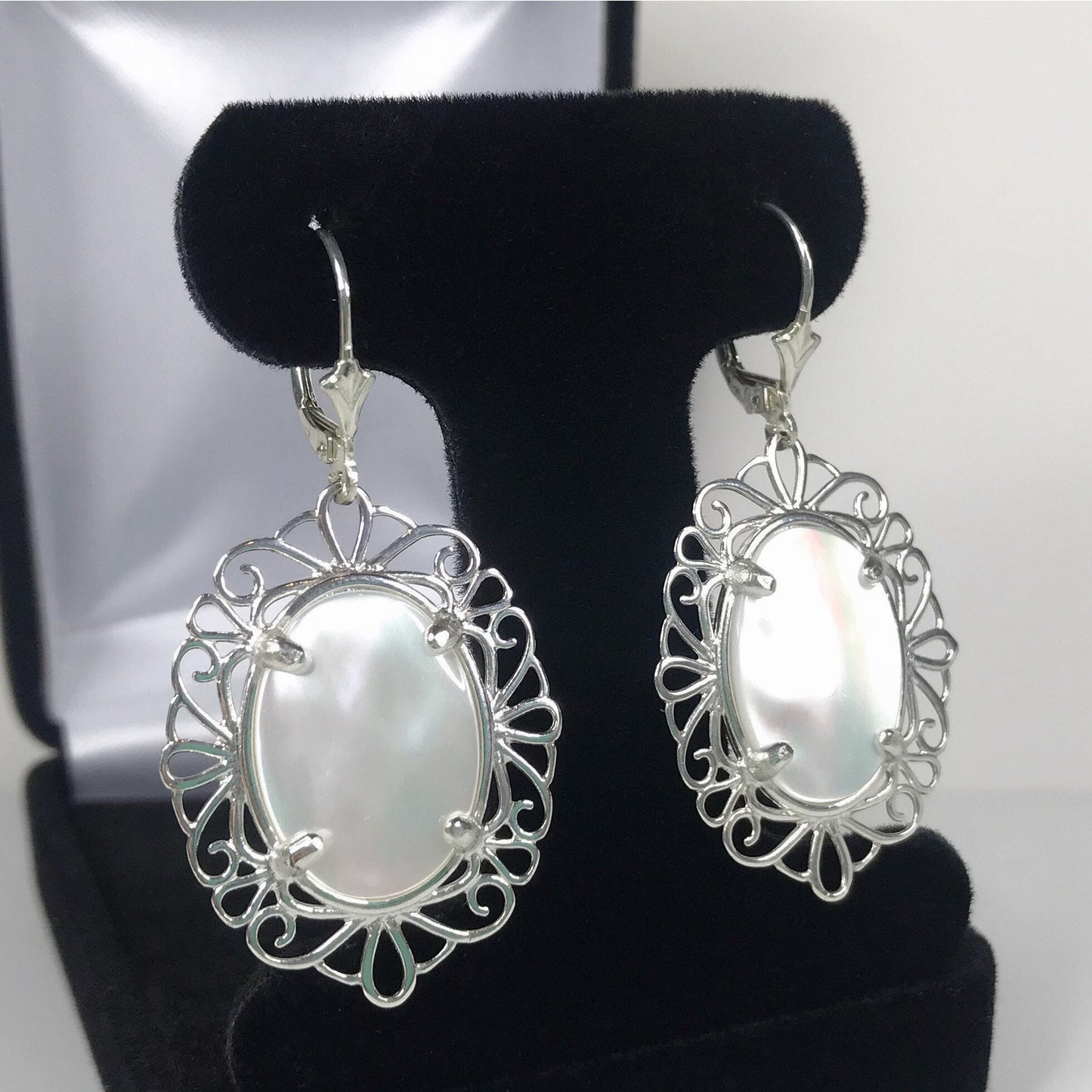 Beautiful Mother of Pearl Earrings in Sterling Silver 2 inch