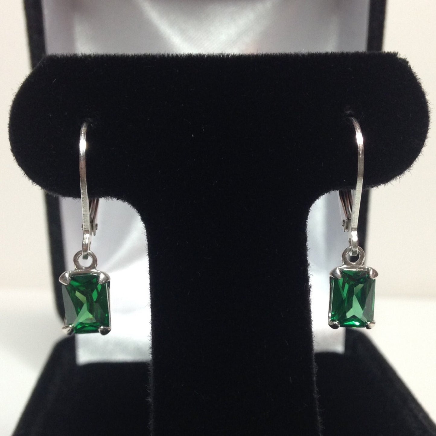 Beautiful 1.7ctw Emerald Cut Emerald Earrings Leverback Sterling Silver dangle earrings trending jewelry gifts May Birthstone
